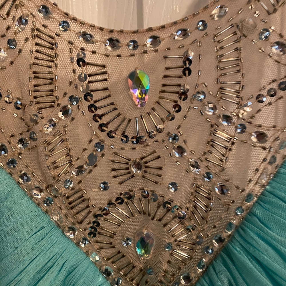 Xscape Aqua Dress with Beaded Straps - Picture 9 of 9